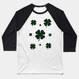 St Patricks Day, Dark Green 4 Leaf Faux Glitter Clovers Baseball T-Shirt